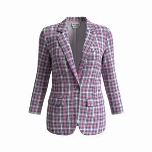 A Byer Preppy Plaid Cotton Blazer Woman Pink Blue Single Button Jacket M Resort